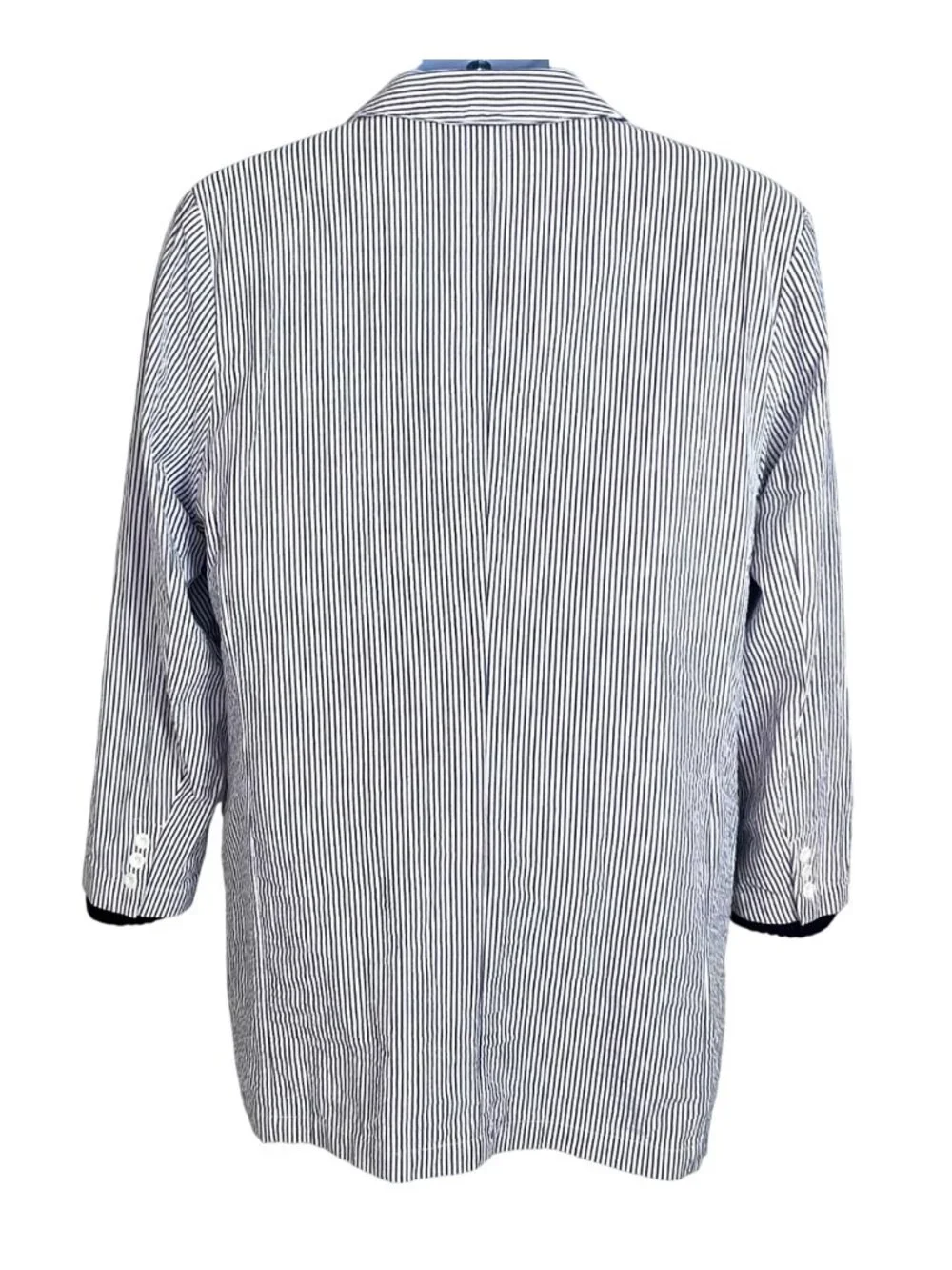 Blue White Striped Cotton Unstructured Seersucker Blazer L Lightweight Nautical